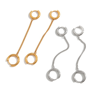 Pendientes de aro doble de acero inoxidable con borla de cadena y diseño geométrico para joyería de moda - Product Image 5