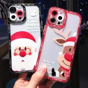 Happy New Year merry christmas Santa Claus elk Cover lovely shell Silicone TPU soft cute phone Case for iPhone 13 12 11 X 7 8