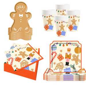 DAMAI Juego de Vajilla Desechable para Fiesta de Navidad con Diseño de Hombre de Jengibre, Platos, Vasos y Servilletas de Papel - Product Image 4