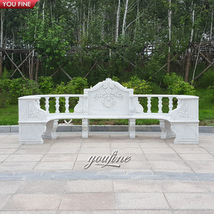 Panca Lunga Curva in <span class=keywords><strong>Marmo</strong></span> Naturale Scolpito a Mano per Giardino e Parco - Product Image 1