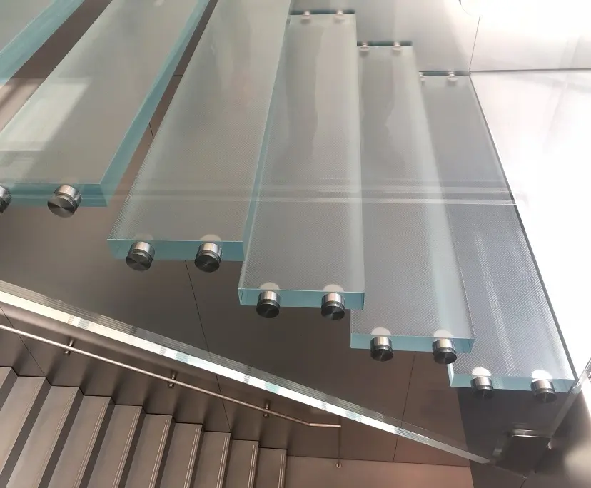 High quality anti slip low iron toughened laminated glass customized size non-slip multi layer tempered stairs glass