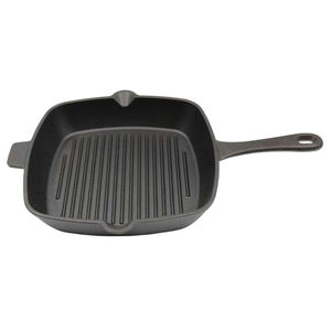 Plancha cuadrada de hierro fundido precurada con bordes y asa auxiliar, ideal para asar y cocinar en parrilla - Product Image 1