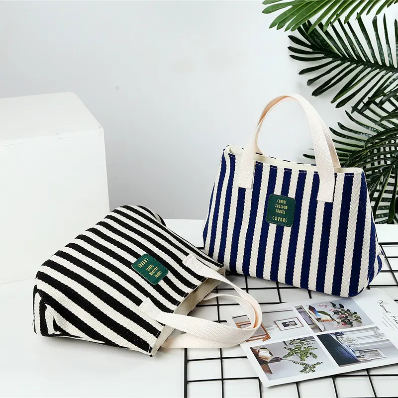 Striped Canvas Tote 2021 Korean Style Large Capacity Ladies Multi-function Eco Portable Shopping Bags