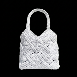 Bolso de mano casual de ganchillo blanco con borlas geométricas, estilo bohemio, asa única, tejido, cierre de cremallera, ecológico - Product Image 1