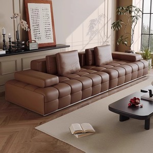 Divano Componibile Moderno in Pelle, Set Durevole e Regolabile Senza Braccioli con Spugna ad Alta Resilienza, Arredamento per Soggiorno per Piccoli Appartamenti - Product Image 4