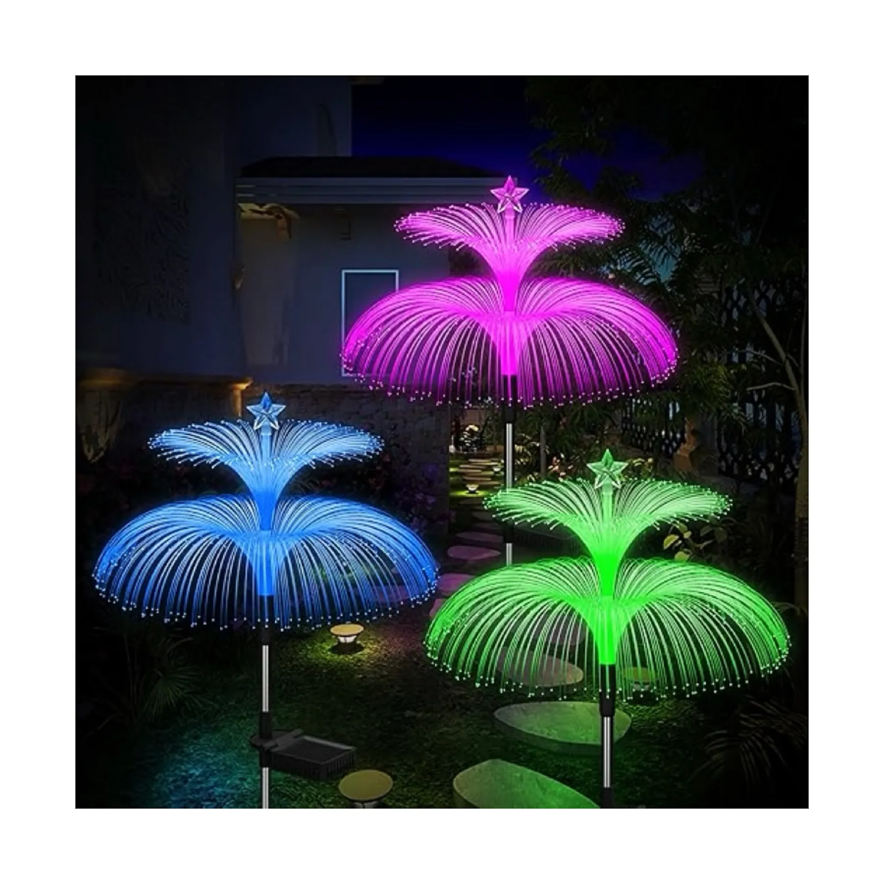 Su geçirmez güneş dış mekan ışıkları dekoratif 7 renk değiştirme çift denizanası işıklar ve kelebek bahçe Yard sanat için hediyeler