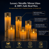 Bougie pilier LED en verre miroir doré de luxe | Cire véritable sans flamme et résistante au vent | Décoration de mariage OEM ODM
