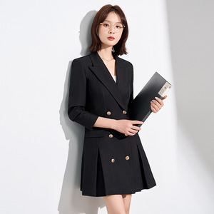 White Suit Dress Double Breasted Pencil Silhouette Office Career Wear Solid Color Notched Neckline Woven Fabric - Product Image 2