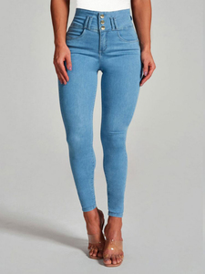 Pantalones Vaqueros Ajustados YUANBOFEI para Mujer, Cintura Alta, Efecto Adelgazante, Súper Elásticos, Tipo Lápiz, Azul Oscuro, Pantalones Sexys para Dama - Product Image 5