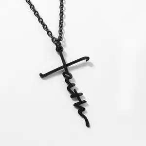 SC 2022 Hot Sale Wholesale Fashion Stainless Steel Faith Letter Word Necklace Faith Cross Metal Pendant Necklace