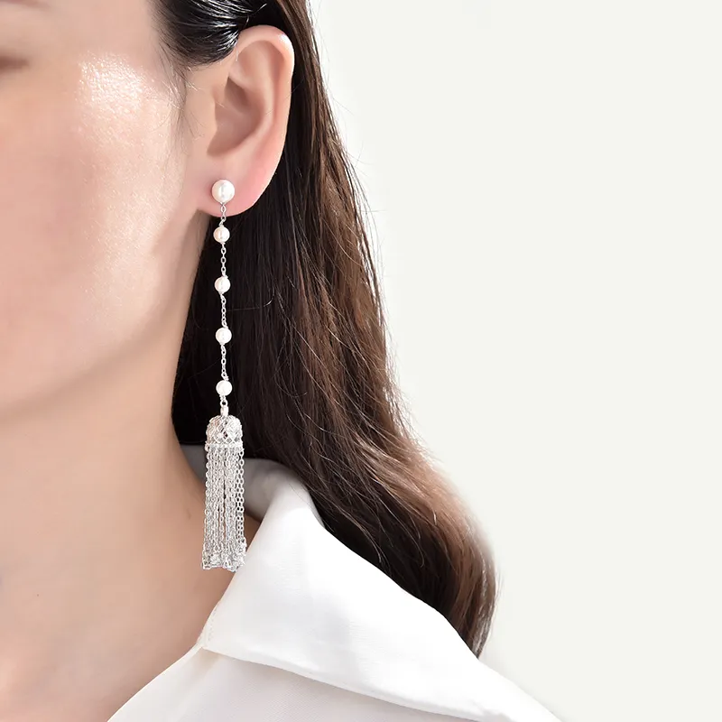 패션 보석 도매 새로운 모델 기질 절묘한 럭셔리 925 실버 랜턴 술 진주 귀걸이 여성용