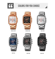 Montre à quartz pour homme OEM avec bracelet en acier inoxydable, cadran en verre, date, chronomètre, logo personnalisé, étanche 3 ATM, boîtier carré, montre tendance
