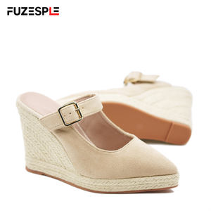 Sandales d'été <span class=keywords><strong>compensées</strong></span> à bout pointu pour femme, en daim, avec bride de cheville et boucle, talon de 10 cm - Product Image 2