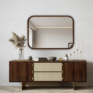 Espejo grande montado en la pared rectangular de diseño moderno de lujo, iluminada con marco de madera decoración del hogar, solución de diseño gráfico - Product Image 1