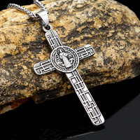 Yunnique Collier pour homme avec pendentif croix chrétienne tibétaine en argent couleur acier, design géométrique, double face, bijou cadeau carré