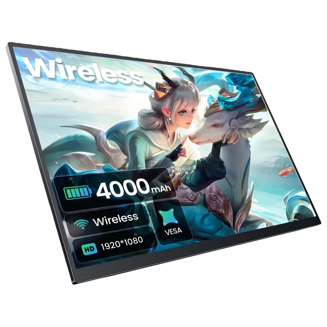 WirelessPortable 15.6" IPS FHD 1080P Dual Monitor with 60Hz Refresh Rate USB Type C Interface Built-in Speaker Gaming Business