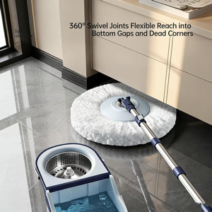 Automatic Dehydration Stainless Steel Telescopic Pole 360 Degree Absorbent Round Microfiber Spin <b>Flat</b> <b>Mop</b> and Bucket Set - Product Image 5