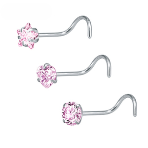 Clous de nez en acier inoxydable en forme de L |   Anneaux de nez en cristal et zircon pour femmes et hommes |   Bijoux de corps hypoallergéniques et résistants à la décoloration - Product Image 4