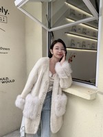 Neuer Koreanischer Herbststil Gewebter Fuchs-Nerz Ganzpelz-Mantel Samt-Überzieher Damen Strickjacke Lang Westlicher Stil
