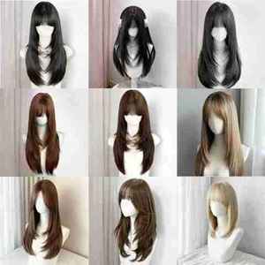 Perruque longue bouclée sur mesure avec frange latérale, en fibre haute température, couleur dégradée, entièrement tissée à la main, en cheveux naturels, pour femme - Product Image 1