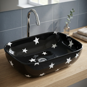 Encimera galvanizada de lavabo de mano de cerámica sanitaria de lujo negra con mesa impresa para uso en baño de Hospital - Product Image 1