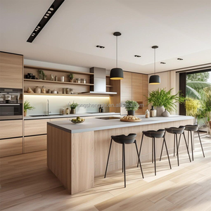 Модульный кухонный гарнитур из экологически чистых материалов с текстурой дерева для проекта отеля в Словении, с обеденным островом и многофункциональным хранением - Product Image 2