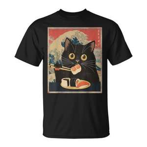 Camiseta Sushi Cat Japanese Kawaii Anime, color negro, unisex, talla para adultos - Product Image 1
