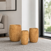 Grosir 3PCS Set Pot Bunga Fiber Clay Ukuran Sesuai Pesanan, Dekoratif untuk Rumah, Taman, Meja, dan Lantai