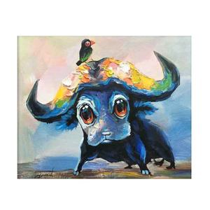 <span class=keywords><strong>Peinture</strong></span> à l'huile sur toile d'animaux de dessin animé, <span class=keywords><strong>buffle</strong></span> d'eau, image murale décorative mignonne - Product Image 1