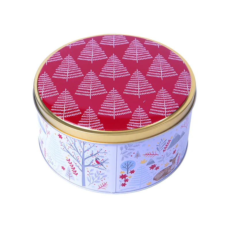 Caja de lata redonda personalizada para Navidad, recuerdo de boda, tuerca de anacardo, embalaje, lata en relieve, barata