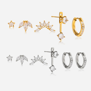 Pendientes de Aro de Acero Inoxidable con Circonita, Diseño Geométrico de Estrella, Juego de Joyería para Regalo - Product Image 1