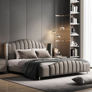 Meubles de chambre à coucher d'hôtel en bois de pin moderne de luxe léger lit King Size double pour ensemble de chambre à coucher - Product Image 1