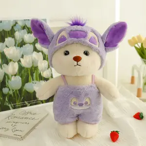 2024 mainan boneka beruang transformasi lucu mainan boneka hewan Kawaii mainan boneka beruang teddy berbalut silang topi boneka Stitch Pikachu
