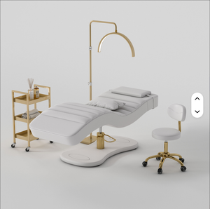 Modern buff Leather Massage Table Spa <b>Bed</b> Luxury Gold Base Curved Eyebrow Lash <b>Bed</b> with Stool Sets - Product Image 1