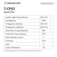 Film teinté pour vitres de voiture Dingxin PET T-CP 50, 99% UV, 47% VLT, 46% TSER, garantie 3 ans, 2 mil, film pour vitres de voiture OEM