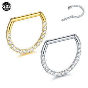 Lingchee ASTM F-136 14G titane mamelon anneau D forme Segment anneau clair Zircon mamelon anneaux Piercings bijoux Sexy - Product Image 1