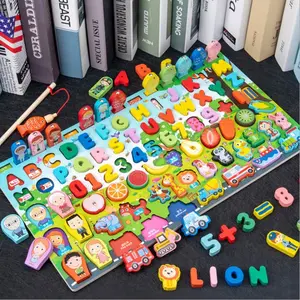 Mainan baru 2023 tokoh pendidikan montesori gaya padang rumput buah permainan huruf yang cocok untuk anak-anak mainan kayu kustom uniseks EN71 ASTM