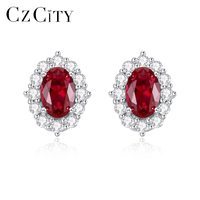 Anting-anting kancing bunga oval CZCITY 925 Sterling Silver berbahan Ruby Merah Formica, imut, kecil, untuk wanita Jepang, cocok untuk pemakaian sehari-hari.