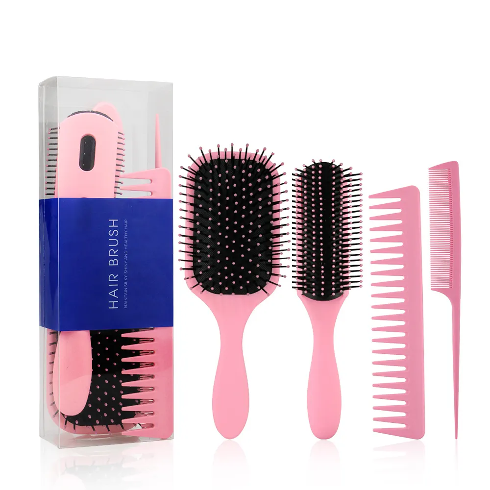 Masterlee escova de cabelo, venda quente de escova de cabelo de plástico rosa, massageador, 4 peças