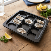 Barquette de service pour huîtres en plastique PS noir biodégradable, anti-déversement, jetable, 11 compartiments, présentoir pour fruits de mer pour la restauration