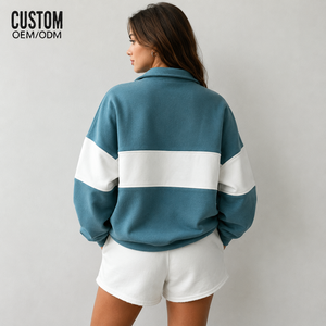Sudadera Oversize Personalizada para Mujer con Cremallera de Cuarto, Bordado, Estampado, Bloques de Color, Tallas Grandes, Casual, Tipo Pullover, Fabricante de Chándales - Product Image 3