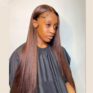 Peluca de cabello humano para mujeres negras, accesorio de encaje frontal HD 13x4, color marrón Chocolate, venta al por mayor - Product Image 3
