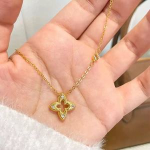 <strong>Italian</strong> French Style Vintage Light Luxury Diamond <strong>Star</strong> Pendant Gold Plated Hollow Clover Necklace Trendy Main Zircon Versatile - Product Image 2