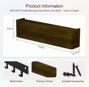 Panel de chapa de madera de roble macizo de diseño moderno, estante de pared de madera Natural con ganchos de pared ocultos para cocina y baño - Product Image 2