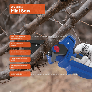 MS20PM 20V Moteur sans balais, Mini <span class=keywords><strong>tronçonneuse</strong></span> industrielle 2-en-1 <span class=keywords><strong>à</strong></span> monture sur <span class=keywords><strong>perche</strong></span>, 5 pouces, alimentée par batterie, Scie d'élagage OEM, Chaîne 7,0 m/s - Product Image 1