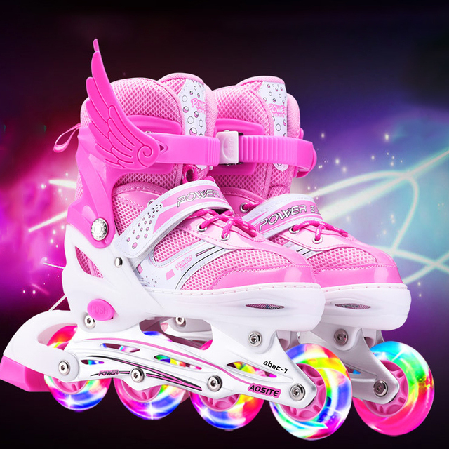 EACH Adjustable Roller Skates for Boys and Girls Single Flash Wearable Wheel and Aluminum Alloy Frame Inline Skate