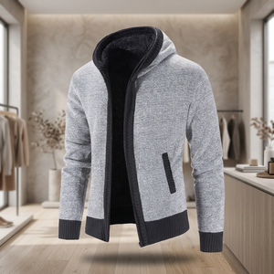 Chaqueta de Punto para Hombre Liu Ming, Otoño-Invierno, Transpirable, con Cierre de Cremallera, Capucha, Forro Polar Cálido, Logotipo Frontal, Estilo Moderno - Product Image 3