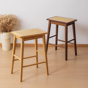 Rattan High <b>Stool</b> Japanese Style Solid Wood Bar <b>Stool</b> 44x32x62cm Durable Modern Design - Product Image 1