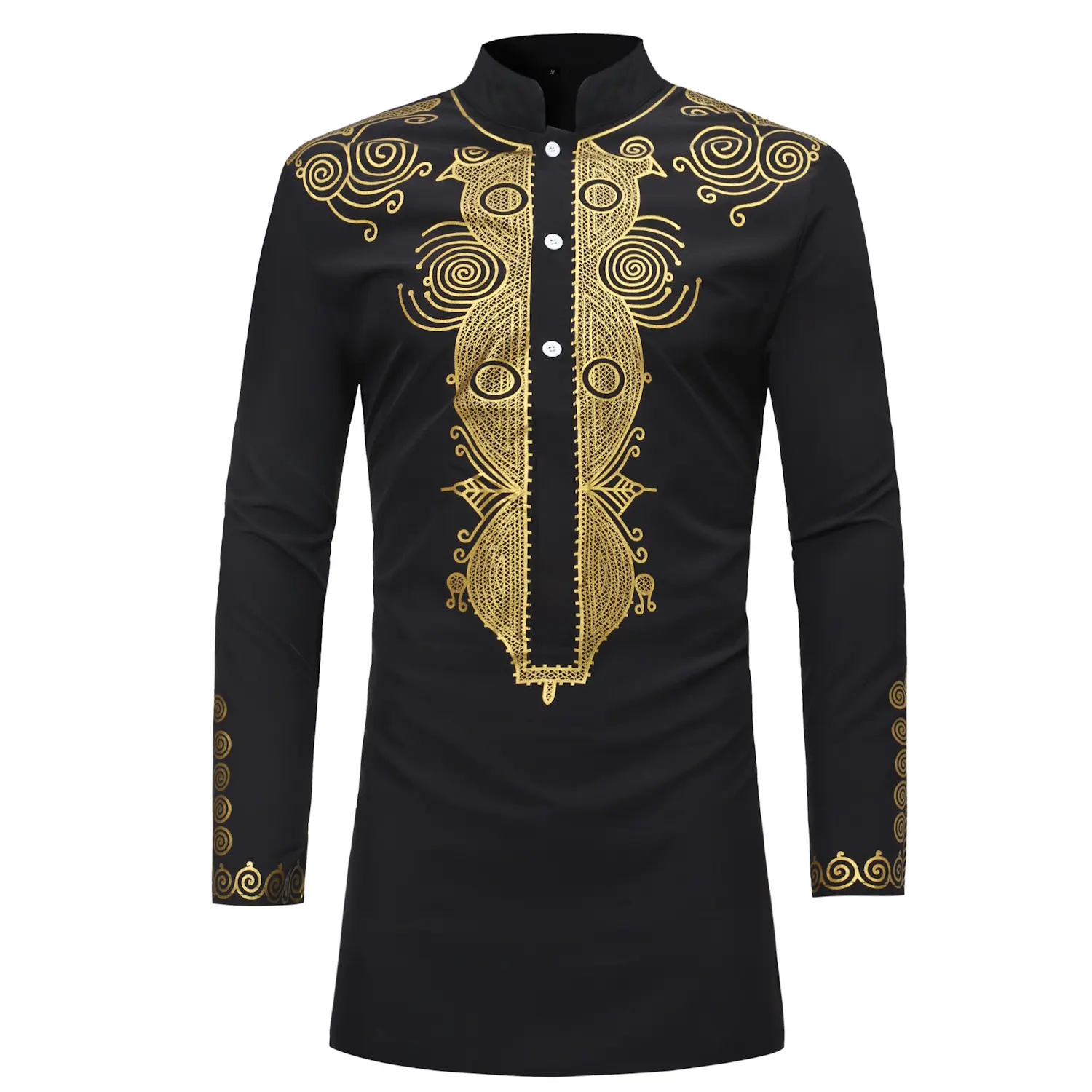 Chemises mi-longues africaines pour hommes, imprimé or, hauts, vêtements islamiques, vêtements pour garçons d'honneur musulmans, chemise à col Mandarin, nouvelle collection 2022