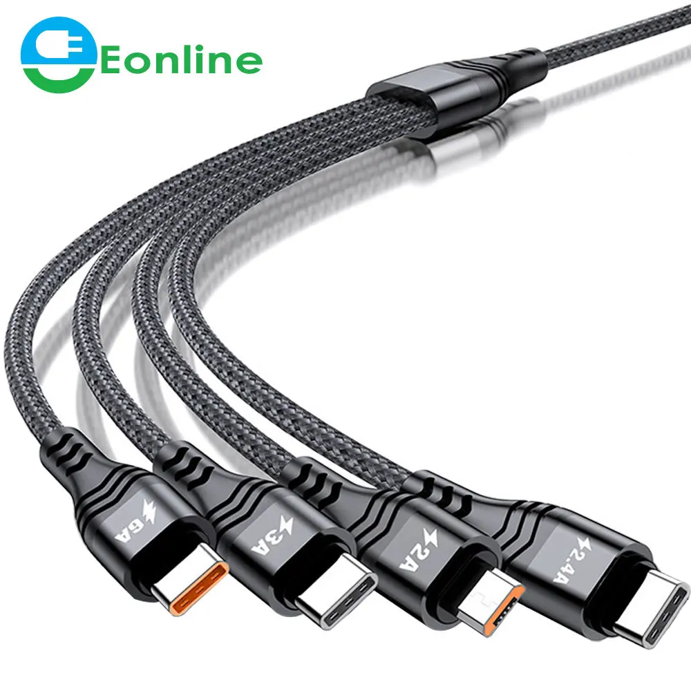 Eonline 4 in 1 USBタイプCケーブル電話用SamsungXiaomiマイクロUSB4in1急速充電ワイヤーコード充電器USBCType-Cケーブル